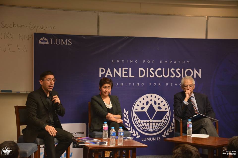 2nd Panel Talk at LUMUN 13 on mapping out a future for a more peaceful Pakistan Adeel Hashmi, Ali Moeen Nawazish, Aigerim Khafizova